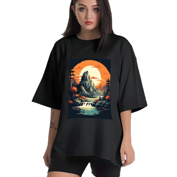 Plus Size Shirt for Women Black Tops for Women Short Sleeves Shirt for Women Mountain T Shirt Crewneck Shirt for Women XS