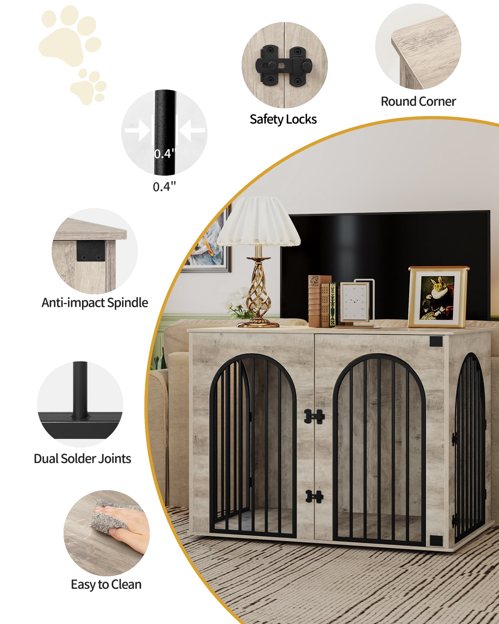 44.1" Dog Crate Furniture, 3 Door Wooden Dog Crate Furniture for Small/Medium/Large Dog,Greige Black
