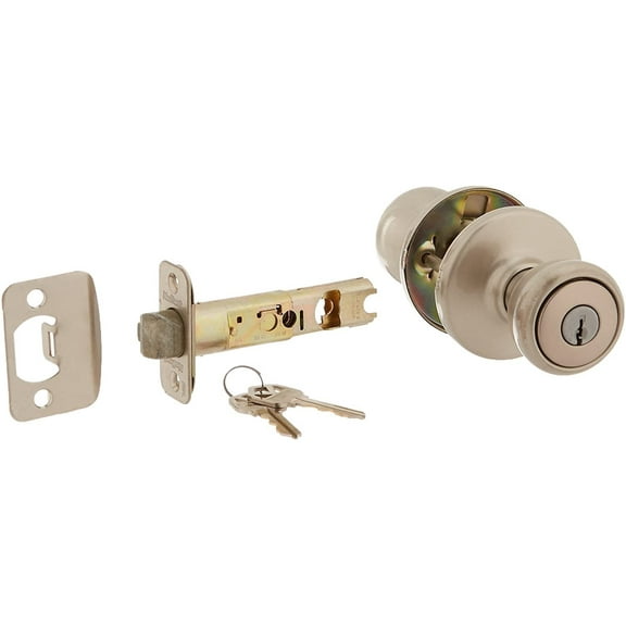 Kwikset Tylo Keyed Entry Door Knob Lockset - Adjustable, Satin Nickel - Silver