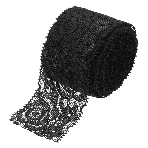 Lace Trim 5 Yards 3 Inch Flower Elastic Lace Ribbons for Craft Gift Package Decoration Wedding Headbands Black