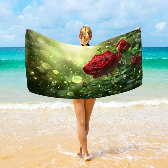 Ryvnso Red Roses Flowers Oversized Beach Towel Microfiber Bath Blankets Swimming Fitness 37" x 74"