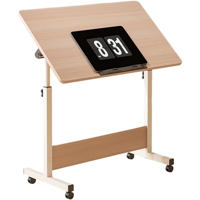 OUYAWEI Standing Height Adjustable Computer Desk with Wheels Mobile Computer Table Sit Stand Up for Work Office,Ergonomic Rising Computer Table,White Maple