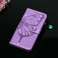 thumbnail image 7 of SaniMore Case for Google Pixel 7A, PU Leather Luxury Embossed Butterfly Glitter Diamond [Wrist Strap & Card Slots & Flip Kickstand] Full-body Shockproof Wallet Cover For Google Pixel 7A, Lightpurple, 7 of 7