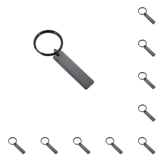 Toystoory Llavero en blanco de acero inoxidable decoración rectángulo llavero bolso colgante llavero DIY grabado regalos accesorio negro Negro 10piezas