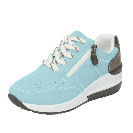 

eczipvz Women Running Sneakers Fashionable Colored Thick Sole Mesh Breathable Comfortable Non Lace Up Wide Width Sneakers for Women (Sky Blue 7.5)