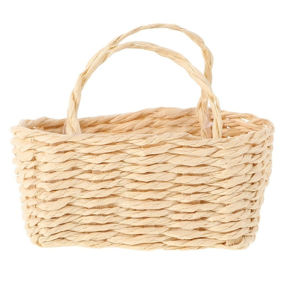 Dollhouse Shopping Basket Miniature Rattan Fruit Basket With Handle Mini Tiny Wicker Picnic Basket Dollhouse Grocery Basket Pretend Play Kitchen Toys Accessories