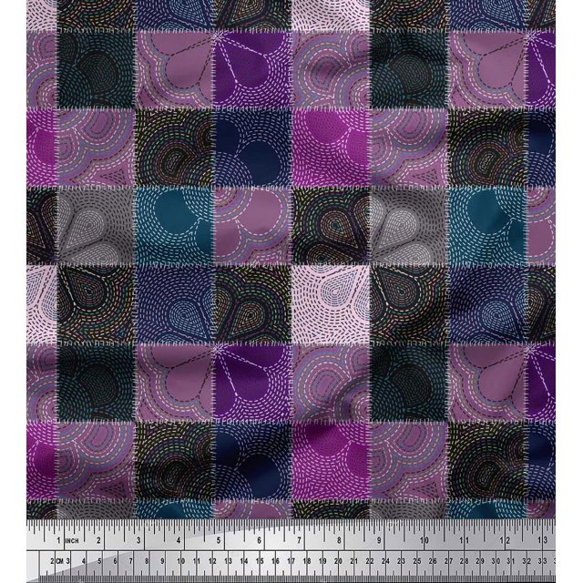 Soimoi Polyester Crepe Fabric Flower Artistic Printed Fabric 1 Yard 52 Inch Wide
