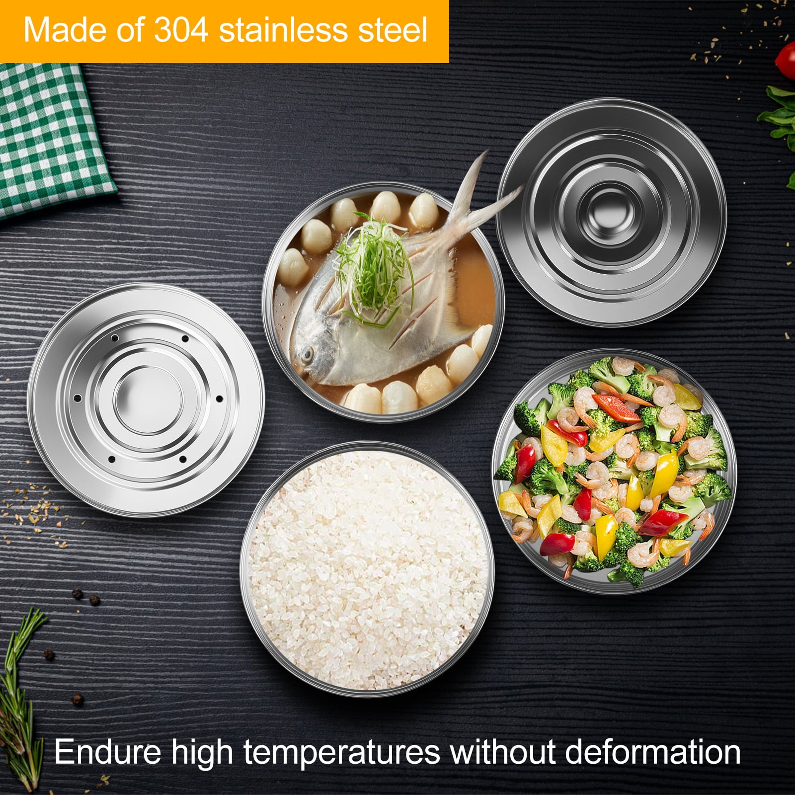 3 Tier Steamer Insert Pan 304 Stainless Steel Pressure Cooker Insert Pan Large Capacity Pressure Cooker Accessories for Steaming Vegetable Fish Meat