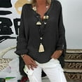 thumbnail image 4 of Haut Chemise au Crochet Col en V Blouse en Lin Chemise Style Bohème en Forme de H Tenue de Vacances, 4 of 7