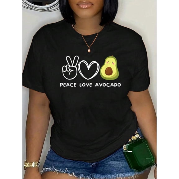 Cotton Peace, Love Avocado Retro Avocado Lover Fruit Lover T-Shirt Women's Graphic Tee Casual Tops