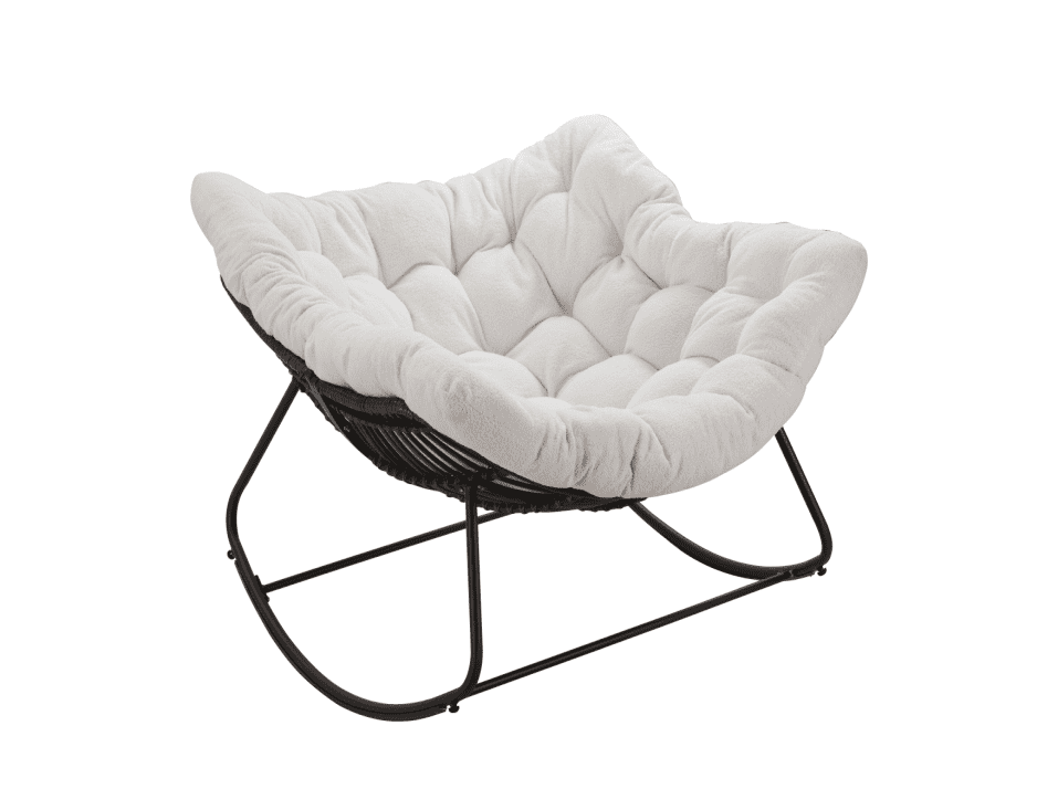 Oversized Rocking Chair, Indoor Outdoor Patio Wicker Rocker with Thick Cushion, Patio Lounge Chair Rocking Recliner