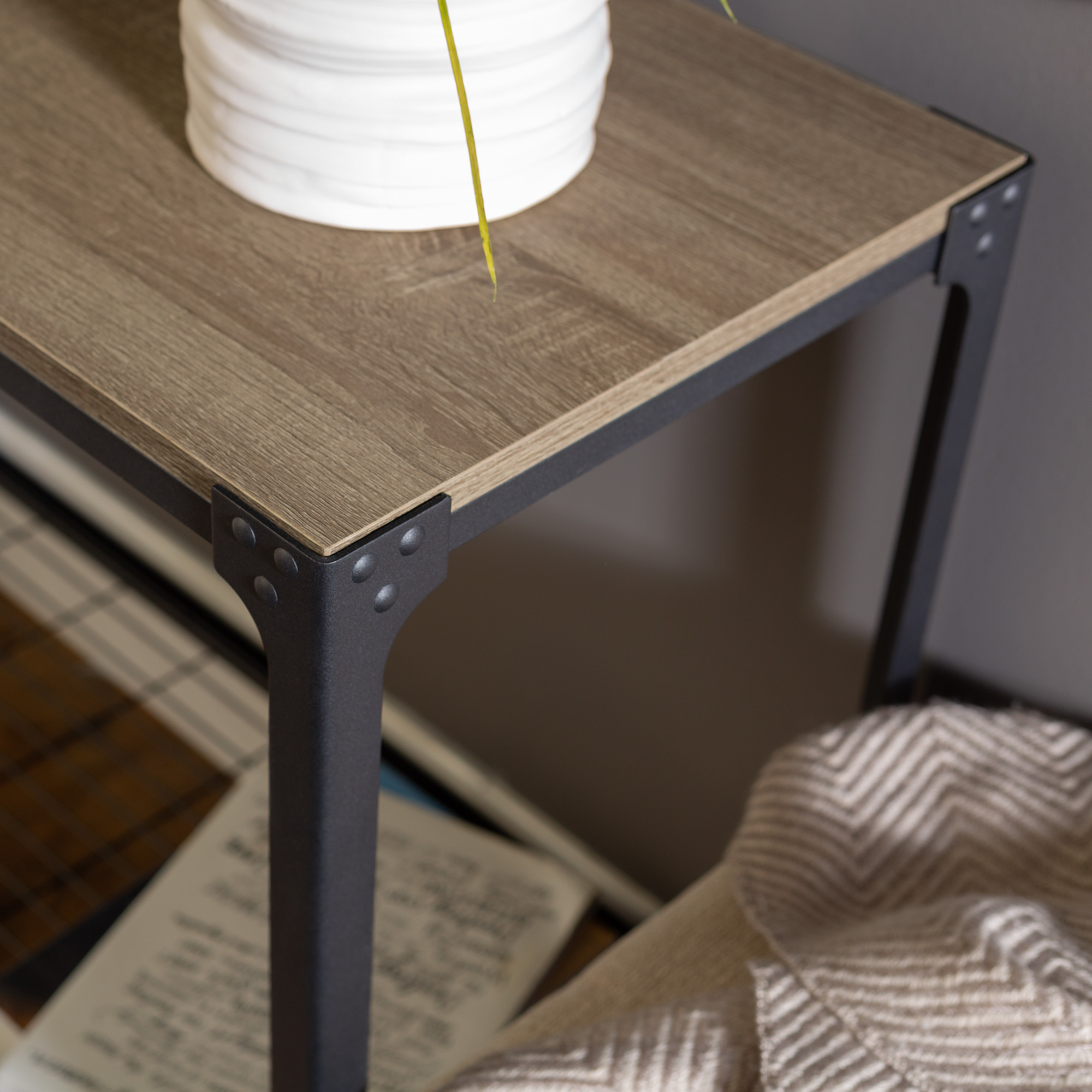 Manor Park Angle Iron Rustic Wood Entry Console Table, Driftwood