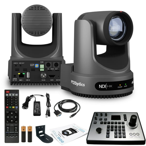 PTZOptics Move 4K SDI/HDMI/USB/IP PTZ Camera with 12x Optical Zoom (Gray) (PT12X-4K-GY-G3)   PTZOptics PT-JOY-G4 Joystick Controller   Universal Wall Mount (Black)