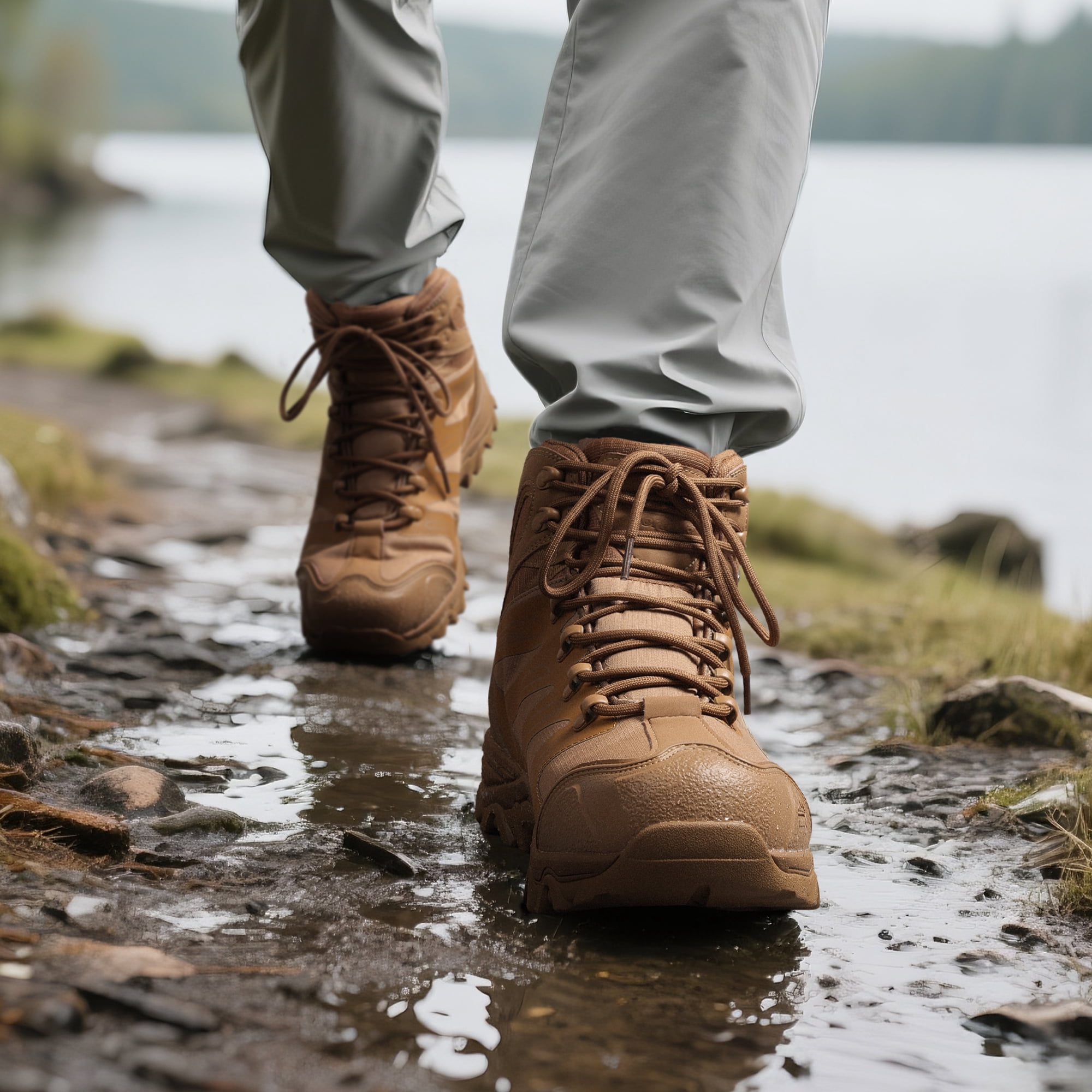 Mens Waterproof Ankle-High Hiking Boots - Lightweight Outdoor Shoes for Trekking Trails