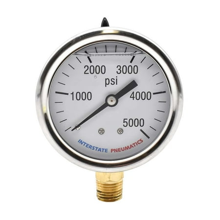 Interstate Pneumatics G7022-5000 Oil Filled Pressure Gauge 5000 PSI 2-1/2 Inch Dial 1/4 Inch NPT Bottom Mount