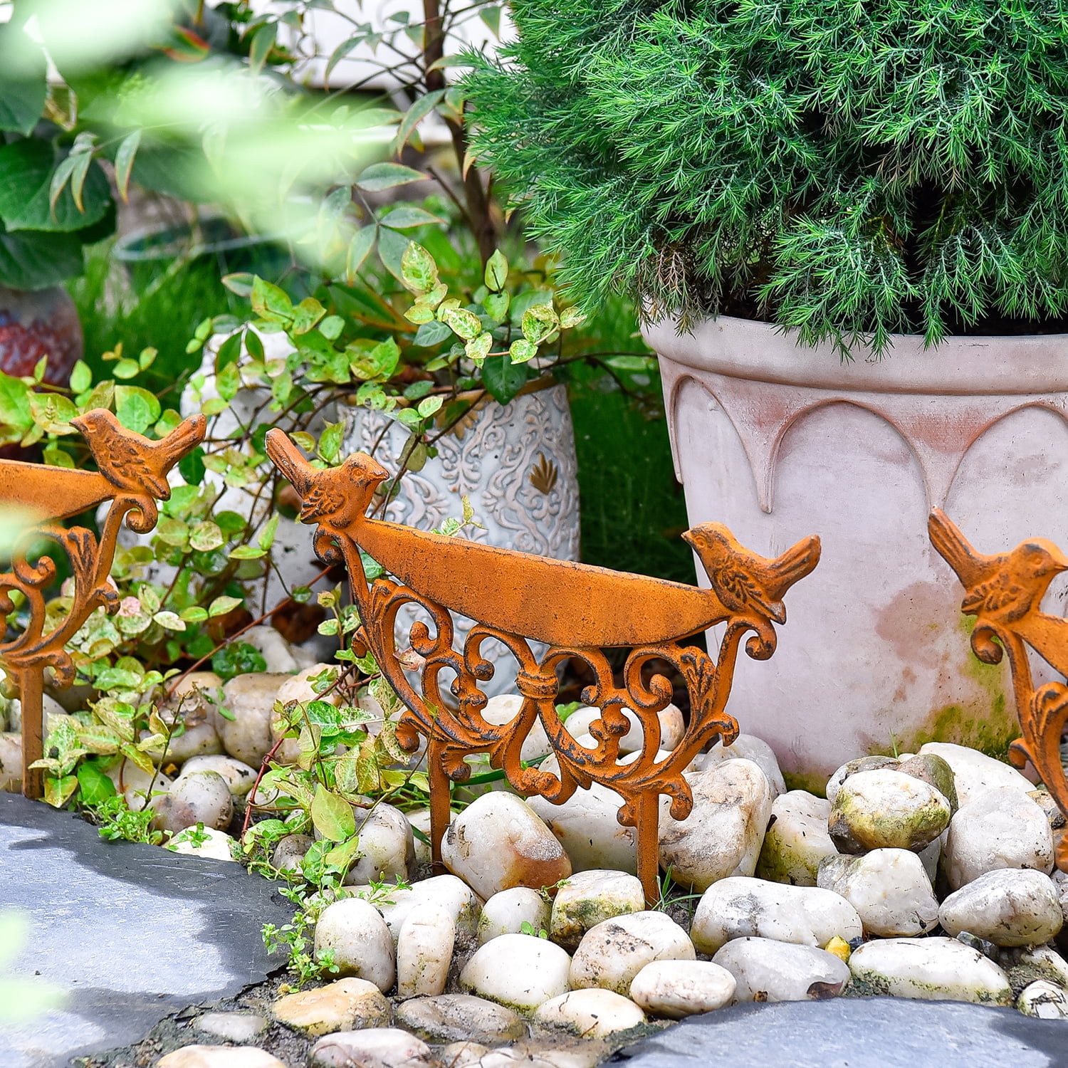 Sungmor 9.9 x 11.8 Inch Rustic Brown Cast Iron Garden Border Edging, 4 Count
