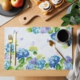 thumbnail image 2 of Blue Hydrangea Floral Placemats Set of 6, Spring Butterfly Watercolor Flower Placemats for Dining Table, Place Mats for Kitchen Tabletop, Waterproof Wipeable Dining Table Mats Set, 2 of 9