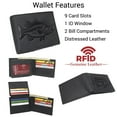 thumbnail image 2 of MARSHAL Fishermans RFID Blocking Vintage Leather Bifold Wallet with Debossed Bass Design for Outdoorsmen Black, 2 of 9