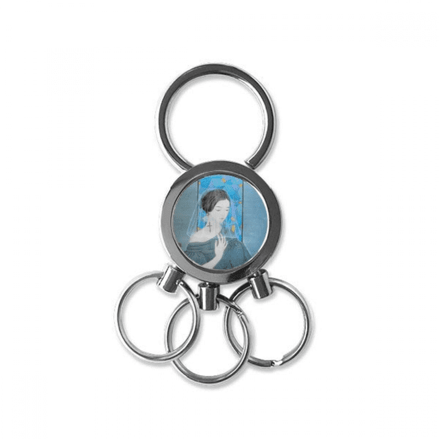 Belleza azul hilo blanco pintura China De acero inoxidable Anillo de metal llavero llavero clip auto regalo