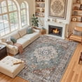 thumbnail image 2 of NewBuros 8'x10' Area Rugs, Machine Washable Non Slip Rugs for Living Room, Low Pile Water Repellent Soft Vintage Print Pattern Bedroom Carpet, Brick & Green, 2 of 9