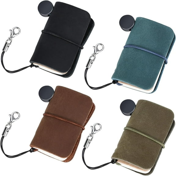 4 Pcs 1.9 x 1.3'' Vintage Cute Mini Notebook Small Miniature Notebook Refillable Pocket Tiny Journal Portable Leather Cover with Book Insert for Daily Travel Diary Write