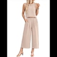 thumbnail image 3 of Conjunto de Dos Piezas de Verano para Mujer: Top Corto Básico Sin Mangas con Cuello Redondo y Pantalones Anchos con Bolsillos Albaricoque M, 3 of 6