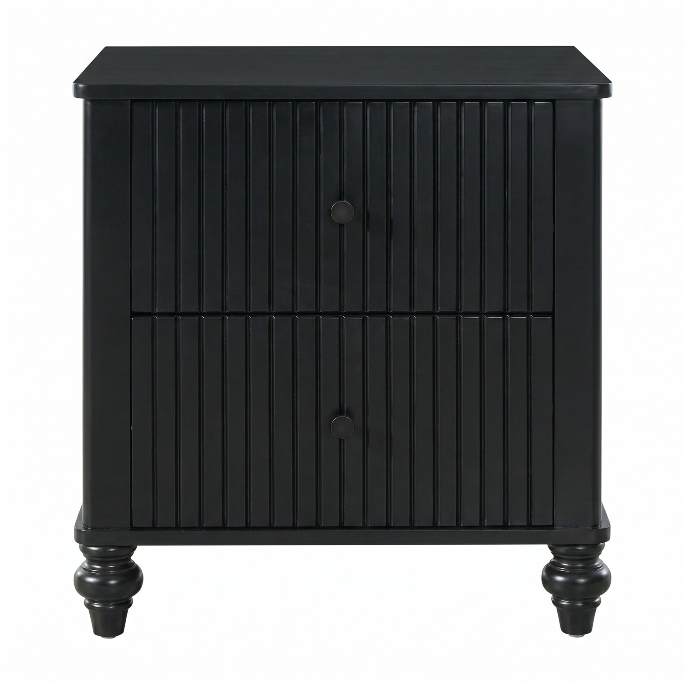 Christopher Knight Home Modern Fluted Nightstand, 2-Drawer Bedside Table with Turned Legs, Black, Set of 2