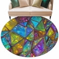 thumbnail image 2 of 8ft Washable Large Round Rug, Abstract Geometric Non-Slip Circle Area Rug for Living Room Dining Room, Rainbow Gradient Crystal Color Blocks Modern Indoor Floor Mat for Home Decor, 2 of 9