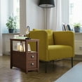 thumbnail image 2 of Topbuy 2-Piece Retro Side End Table Rectangular Nightstand W/ 2 Drawers & Shelf Brown, 2 of 4