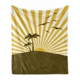 thumbnail image 1 of Coconut Soft Flannel Fleece Throw Blanket, Pop Art Style Island with Palms Seagulls Sun Caribbean Evening, Cozy Plush for Indoor and Outdoor Use, 60" x 80", Earth Yellow Chocolate, by Ambesonne, 1 of 6