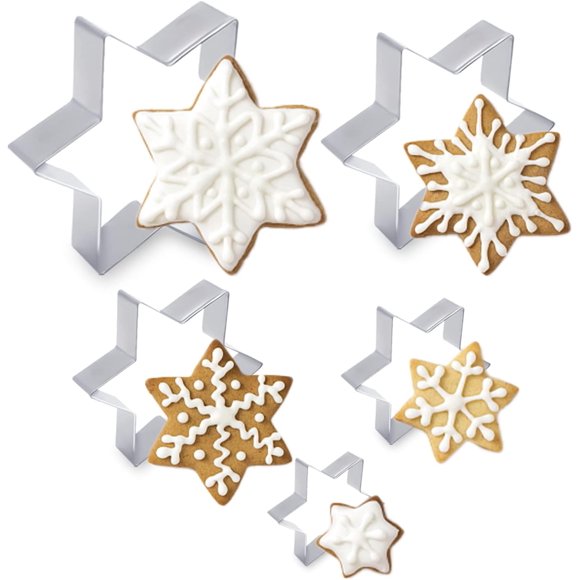 Kukifun 5Pcs Star of David Cookie Cutters, Assorted Size Stainless Steel Hanukkah Six-Pointed Star Shaped Biscuit Molds for Kitchen Baking Sandwich Birthday Christmas Party Decorations