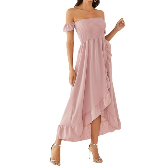 Franhais Parent-child Off-shoulder Dress with Ruffled Hem, Sweet Tube Top Style Summer Clothing