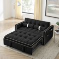 thumbnail image 4 of Modern 55.5" Pull Out Sleep Sofa Bed 2 Seater Loveseats Sofa Couch with Side Pockets, Adjsutable Backrest and Lumbar Pillows for Apartment Office Living Room (Black), 4 of 11