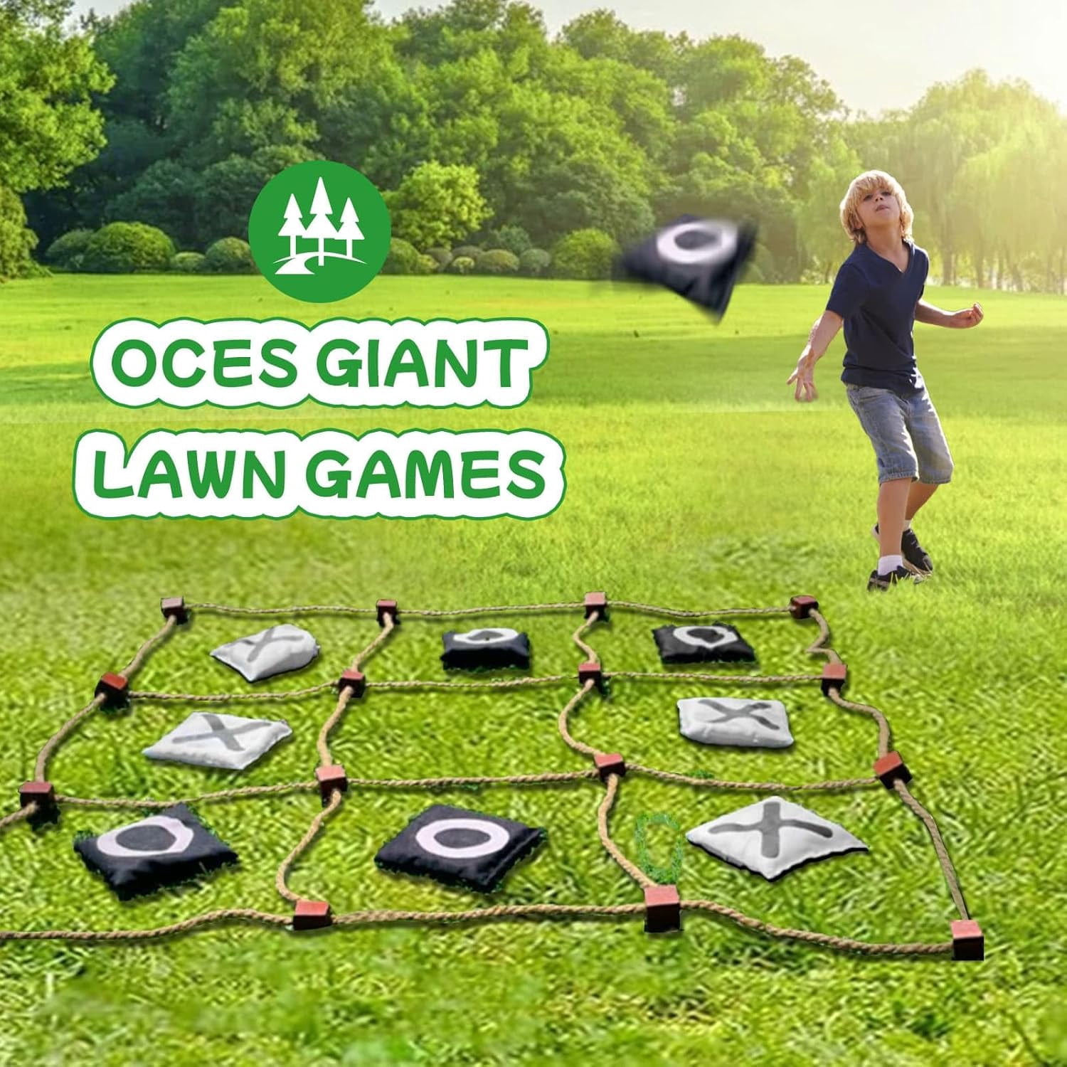 Giant Tic Tac Toe Games Outdoor | 4ft x 4ft | Bean Bag Toss Yard Outdoor Games for Kids Adults, Backyard Lawn Camping Instant Setup No Assembly Large Lawn & Backyard Fun