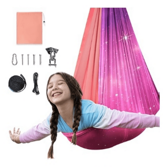 for Kids is Equipped with 360° Swivel Hanger Kit and Adjustable Straps.A Starry-Sky Printed Double-Layered Hammock, an Autism Sensory Product Ideal for Children,Pink