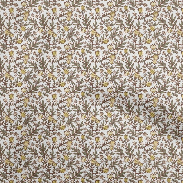 oneOone Viscose Jersey Yellow Fabric Floral Retro Craft Projects Decor Fabric Printed By The Yard 60 Inch Wide