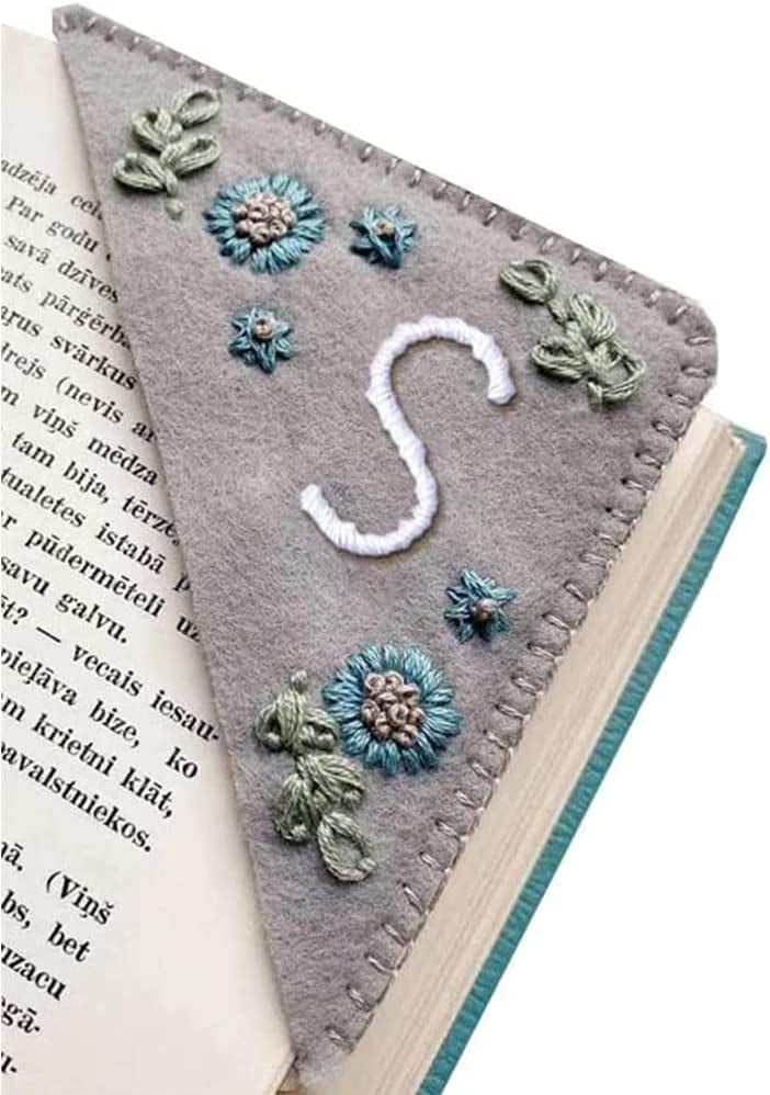 Personalized Hand Embroidered Corner Bookmark, Felt Triangle Page