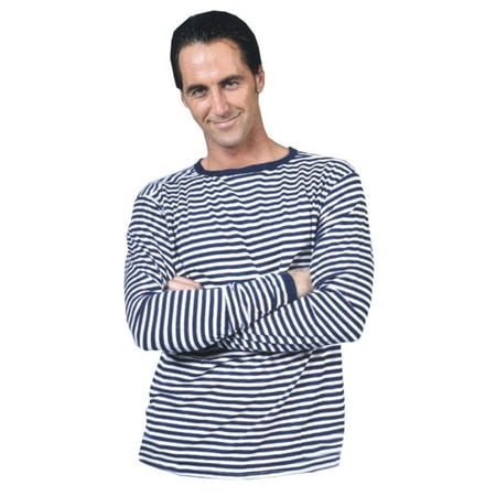 Navy Blue and White Striped Clown Shirt Men Adult Halloween Costume -