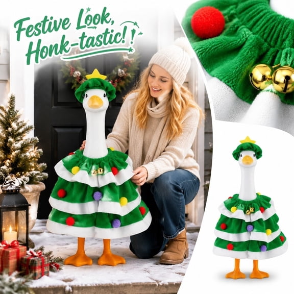 Christmas Goose Outfit For Porch Goose,Christmas Porch Goose Outfits Included Hat And Clothes,Outdoor Decor For Front Courtyard Garden Patio Yard