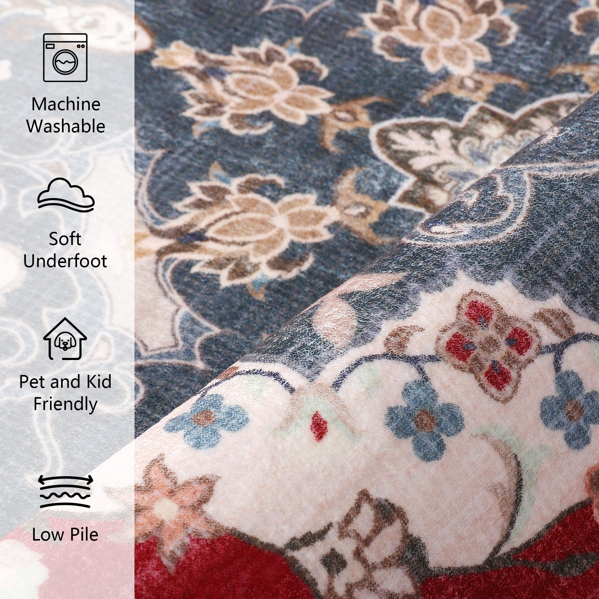 Wondo Bohemian Machine Washable Area Rug for Living Room, Red, 5' x 8'
