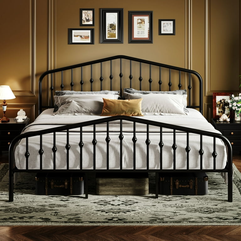 Sifurni King Size Metal Bed Frame, Victorian Vintage Design