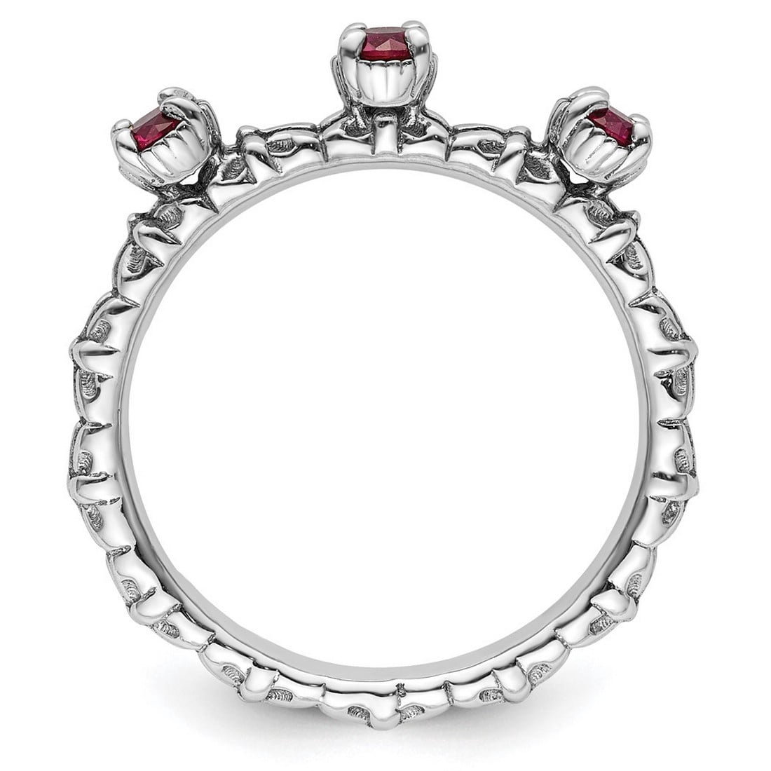 2.5mm 925 Sterling Silver Polished Prong set Stackable Created Ruby Three Stone Ring Size 6 Stackable Ring for Women