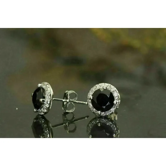 3TCW Round Cut Lab-Created Black Diamond Halo Stud Earrings Real 925 Sterling Silver