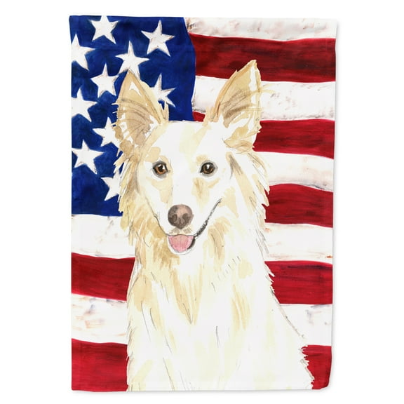 Patriotic USA White Collie House Flag