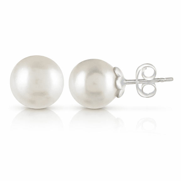 Femme Jam 925 Sterling Silver Freshwater Pearl Stud Earrings, Classic Round Pearl Earrings for Women, Hypoallergenic Push Back, 8mm