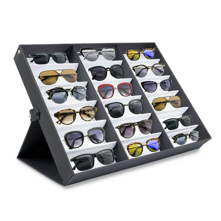 Prosource 18 Slot Sunglasses Watch Organizer Box Stand Display Case Tray