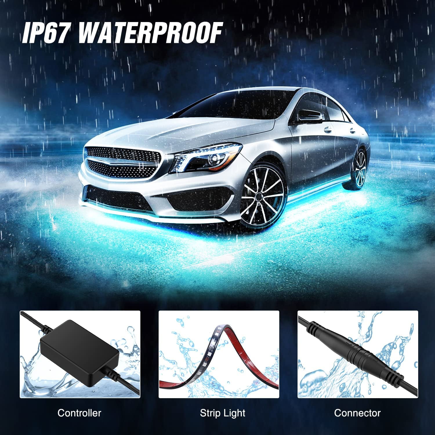 4PCS Car Underglow Neon Accent Strip Lights LED RGB 8 Color Sound Active Function Music Mode with Wireless Remote Control Underbody Light Strips for Cars Van SUV Truck