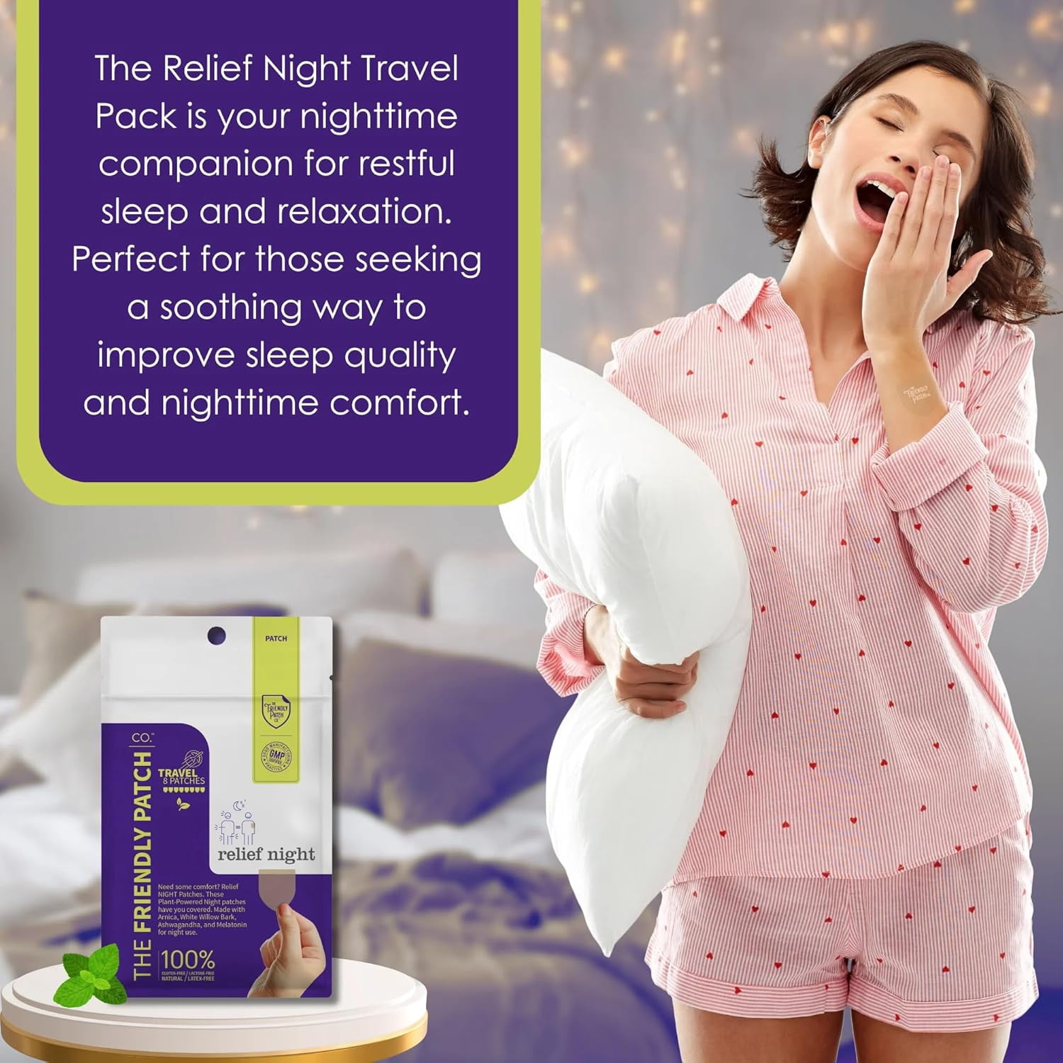 The Friendly Patch Relief Night, Pain Patches 8 Count, Arnica, Melatonin, Body Part that hurts, sleep Patches