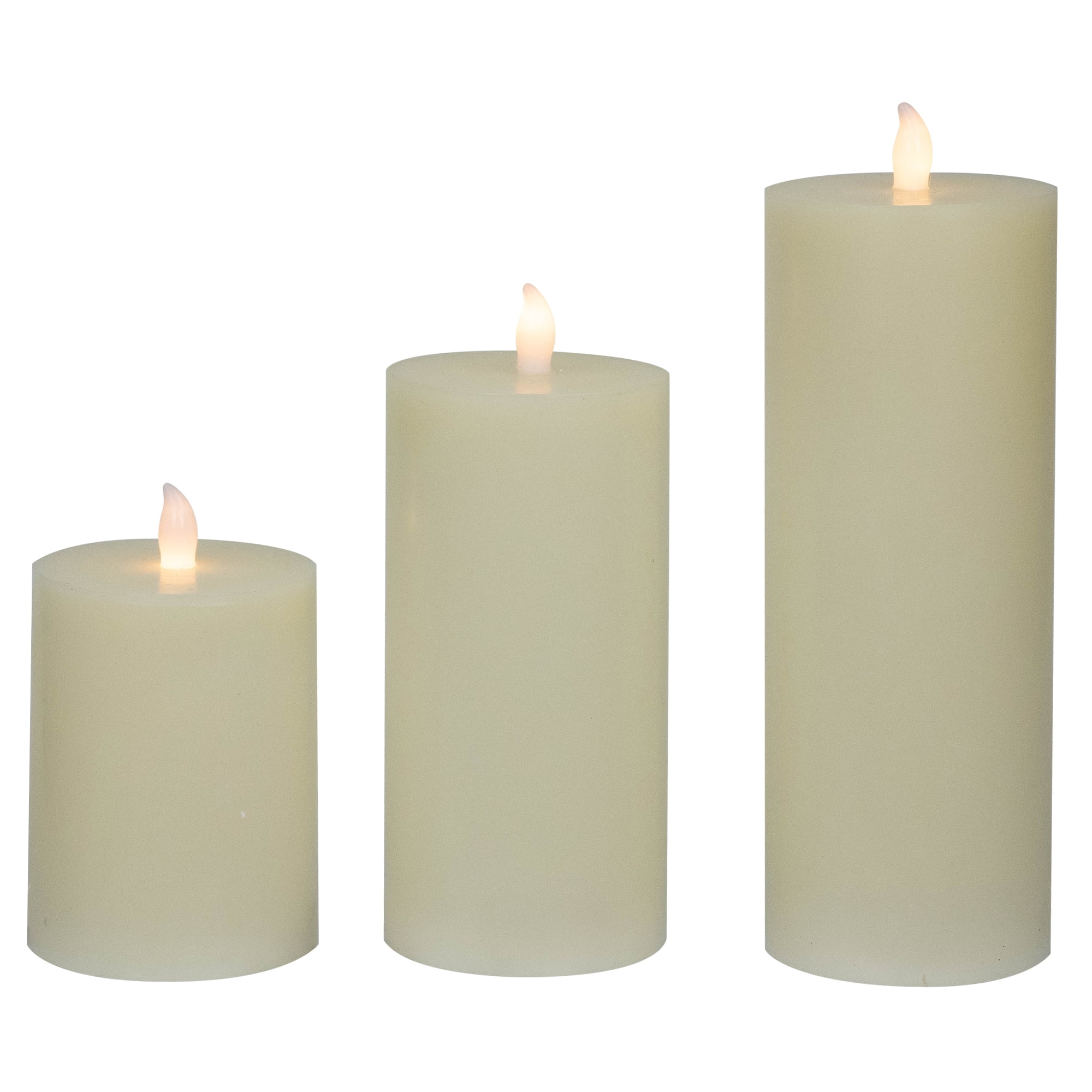 Set of 3 Flameless Ivory Flickering LED Christmas Wax Pillar Candles 8"