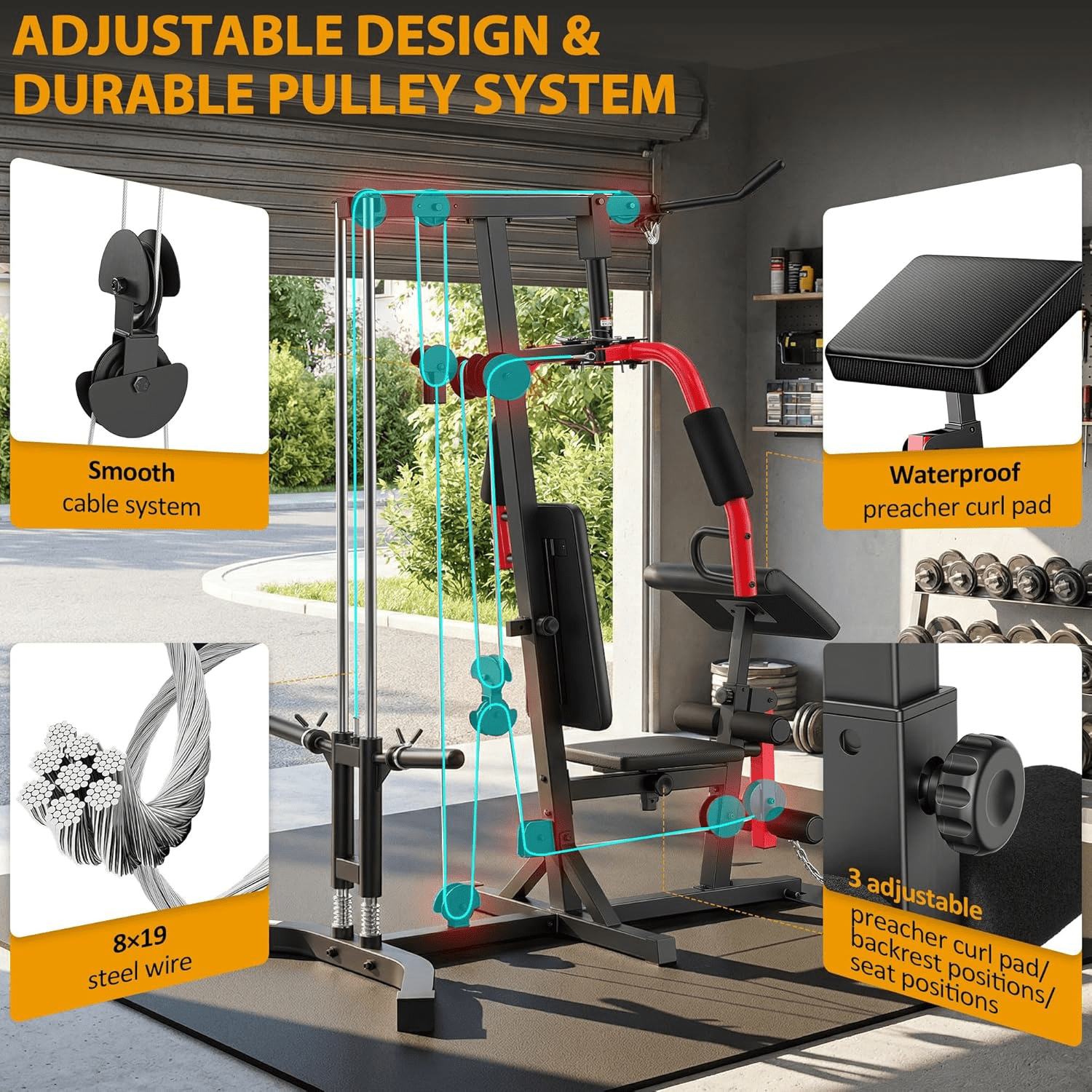 VIBESPARK Multifunctional Home Gym Equipment, All in One Workout Station with Pulley System & Seated Rowing, Adjustable Exercise Equipment for Full Body Strength Training
